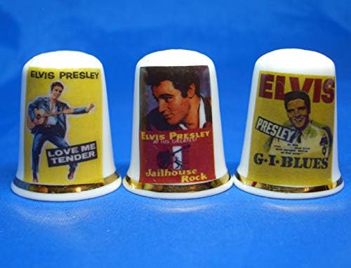 Porcelain China Collectable - Set of Three Thimbles - Elvis Film Posters