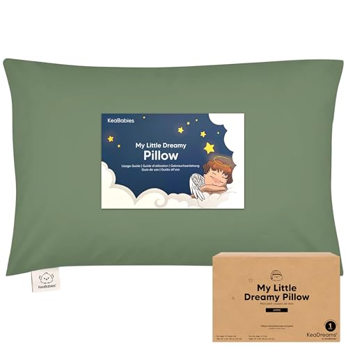 Image of KeaBabies Organic Toddler Pillow with Pillowcase,Jumbo 14X20(Jungle Green) | Soft Cotton Toddler Pillows for Sleeping, Machine Washable, Perfect for Travel, School, Daycare, Nap, Kids Toddler Bed Set