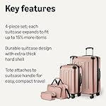 Amazon Basics 4-Piece Luggage Set, Including Two Hardside Suitcases With Multidirectional Spinner Wheels (22" CarryOn and 28" Checked), Plus 15-inch Tote Bag and 10-inch Compact Travel Bag, Rose Gold - Image 3