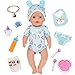 ebuddy Insgesamt 12-teiliges Puppenkleidungszubehör-Set für 43 cm / 17 Zoll Neugeborene Babypuppen Inklusive Strampler Hut Magische Brustwarzen Teller Löffel Windeln Lätzchen