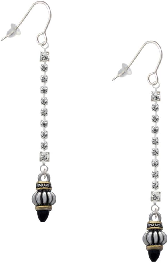 Delight Jewelry Two-tone Drop with Black Crystal Silver-tone Long Sparkle Dangle French Earrings