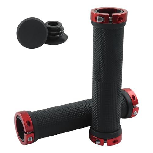 Unlorspy 2Pcs Red Mountain Handlebar Grips, Rubber Soft Non-Slip Hand Grip Bicycle Bandlebar Grips for Bicycles, Road, MTB, Beach Cruiser, Folding Bike, Scooter - Thumbnail 2