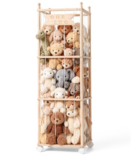 Mloong Stuffed Animal Storage Wood Stuffed Animal Zoo Storage Space Save Toy Organizer Extra Large Capacity Plush Toy Cage Stuffed Animal Holder Gift for Nursery Playroom Kidroom Bedroom-54 inch