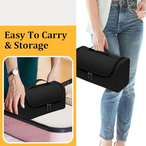 Image of MAYCREATE PU Leather Travel Case and Organizer Bag Combo for Dyson Airwrap Styler and Attachments, Waterproof, Shockproof, Dustproof Storage, Portable with Hanging Hook, Black, Gift Set