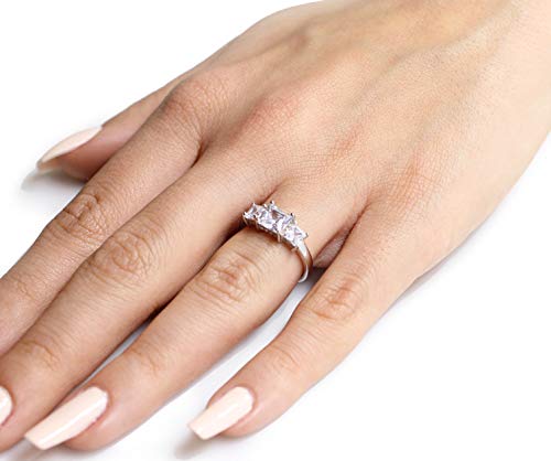 CloseoutWarehouse Princess Cut Cubic Zirconia Three Stones Ring Sterling Silver (Comes in Colors)4