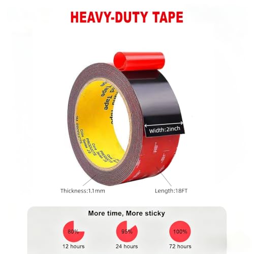 Image of Double Sided Tape Heavy Duty, Strong Adhesive vhb 5952 Mounting Tape 2 IN x 18 FT, Waterproof Foam Tape for Automotive Trim, Indoor & Outdoor, Poster, Walls, LED Strips, Home Office and Car Decor