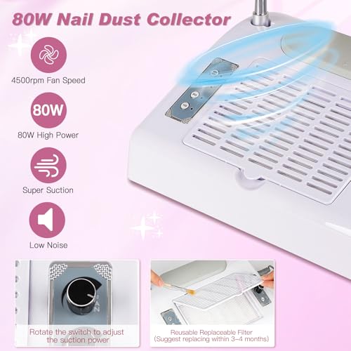 Biutee Nail Dust Collector 5 en 1 80W Máquina Profesional miniatura 4