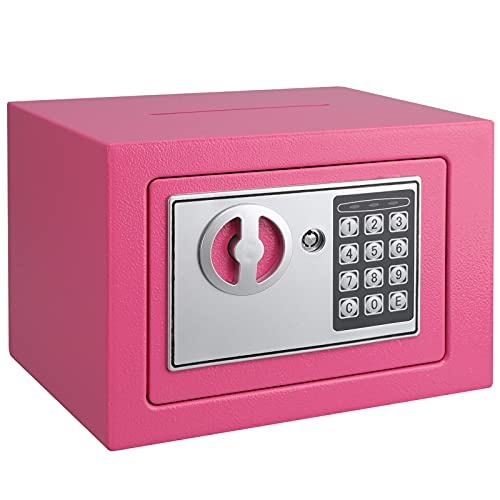 KYODOLED Mini Small Safe Box for Home Office,Electronic Personal Safe Box with Keypad and Slot,Digital Security Steel Cabinet Safe for Hotel Business,Office,0.23 Cubic Feet Pink