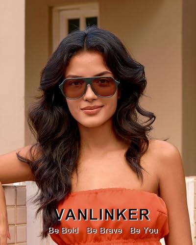 Image of VANLINKER Retro Oversized Polarized Aviator Sunglasses for Women Men Vintage 70s Big Square Aviators VL9851