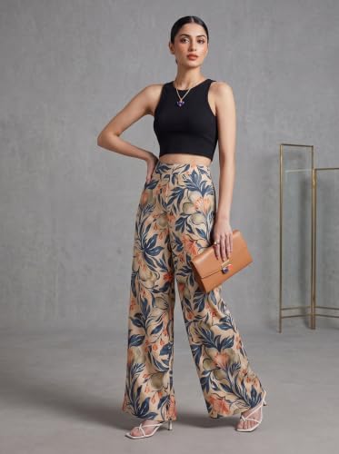 Image of HELLCAT Trousers for Women | Wide Leg Palazzo Pants | Printed High Rise Wide Leg Trouser | Korean Women Casual Vacation Bottom Wear - Pack 1
