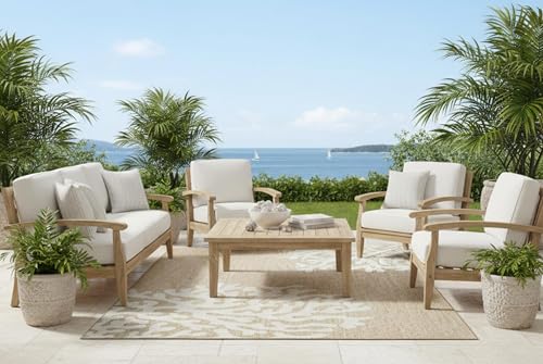 Tapete de exterior LR Home coral beige 5 x 7 pies
