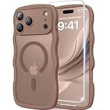 Picture of Magnetic for iPhone 17 Pro Max Case, Cute Wavy [Full Camera Protection] [Fit for MagSafe], 1X Screen Protector+1X Wrist Strap, Trendy Matte Women Girly Phone Case for iPhone 17 Pro Max 6.9", Brown
