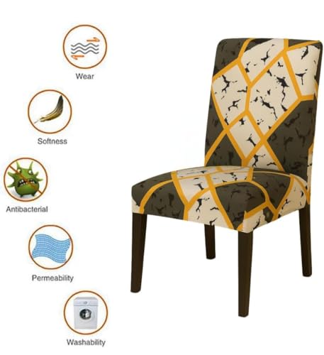 Image of Homerz Premium 6 Seater Dining Table Cloth with 6 Dining Chair Covers,Elastic Fitted Chair Slipcovers, Printed Polycotton Fabric, Table Cloth Size 60x90 inch (Marble)