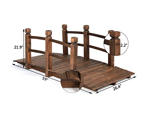 HYNAWIN Garden Bridge,Wood Arc Bridge with Rails for outside-5FT Length(Brown),Classic Decoration for Landscaping Backyard Creek Pond or Farm - Thumbnail 6