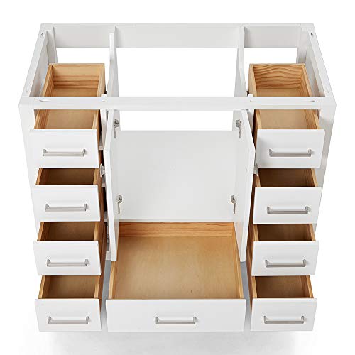 Ariel 42" Inch White Bathroom Vanity Base Cabinet | Single Sink Configuration | 2 Soft Closing Doors & 9 Full Extension Dovetail Drawers | Satin Nickel Pulls | Shaker Style Doors | Flat Panel Drawers #TOP3