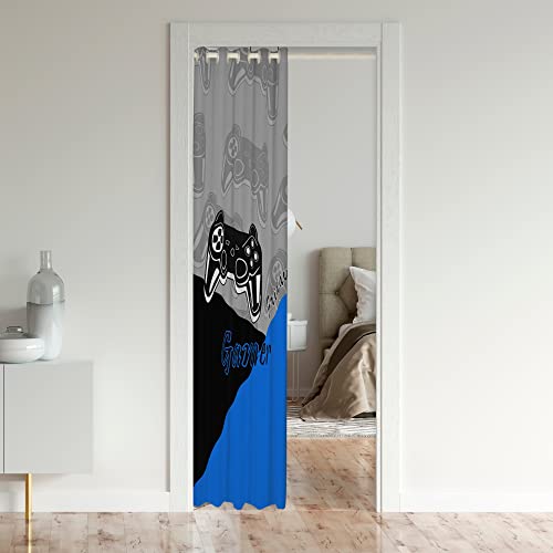 Loussiesd Gamer Door Curtain for Doorway Privacy Gaming Closet Door Cover Curtain for Bedroom Living Room Game Room Decor Blue Black Room Divider Curtain Cover 132x203cm 1 Panel - Image 3
