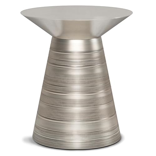 SIMPLIHOME Sheridan 18" Wide Round Metal Table in Antique Silver