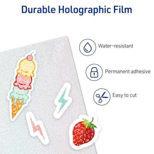 Image of Avery Luxe Collection Holographic Laminating Sheets, Speckled Dots Design, 9 inch x 12 inch, Self-Adhesive, 10 Holographic Laminate Sheets Total, Great for DIY Stickers, Crafts, and More (2-Pack of 73609)