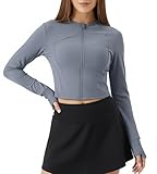 Neteson Chaqueta Deportiva Mujer Manga Larga Chaqueta De Running Yoga Ropa Transpirable Sudadera Corriendo Tops Fitness Correr Chaquetas de Entrenamiento Gym con Cremallera Agujeros para los Pulgares