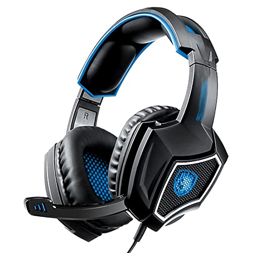 WFS Hohe Qualität Gaming-Headsets PS4-Stereo-Headset verdrahtete PC-Gaming-Kopfhörer mit Noise-Canceling-Mikrofon, über Ohr-Gaming-Kopfhörer für PC / / PS4 / One Elektronisches Zubehör (Color : Blue) Cover