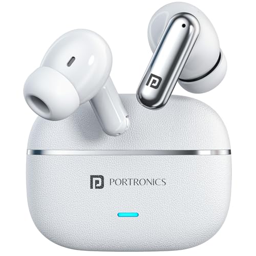 Image of Portronics Twins One Plus in Ear TWS Earbuds with Game & Music Mode, Upto 30 Hours Playtime, 13mm Dynamic Driver, Soft Touch Control, Voice Assistant, Light Weight, Type C Fast Charging (White)