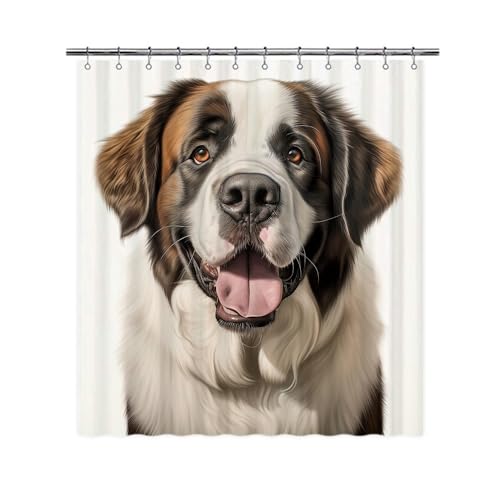Ganshan Bi Saint Bernard Dog Shower Curtain for Bathroom Lovely Dog Puppy Pet Animal Print Bath Curtains Home Decor with 12 Hooks 66x72 Inch Style 1