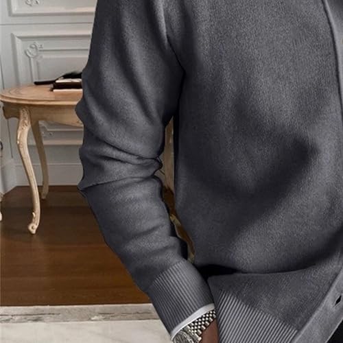 Cable Knitted Cardigan Sweater for Men Lightweight Open Front V Neck Sweaters Button Long Sleeve Solid Knitwear (Large,Dark Grey)2
