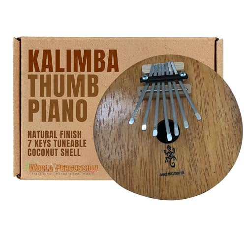 World Percussion USA Kalimba Thumb Piano - 7 keys - Tunable - Natural Coconut Shell - 6-7
