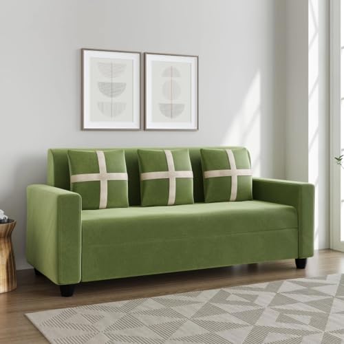 FURNY Lifeona 3 Seater Fabric Sofa Set (Green)