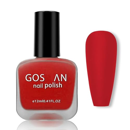 Virellay Roter Nagellack Matte, Rot Nagellack Matt Ohne UV Lampe, Langanhaltender Schnelltrocknender für Frauen und Mädchen DIY, 12 ML (Rot, 12 ML)