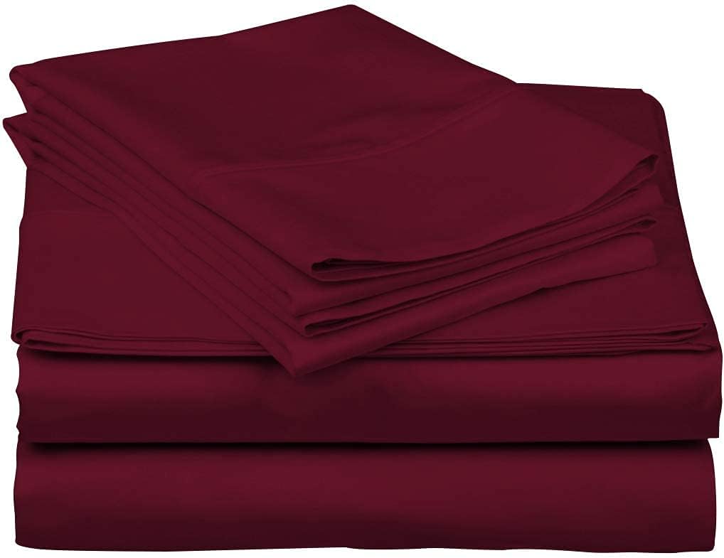 100% Egyptian Cotton - Genuine 400 Thread Count 4 Piece Sheet Set Size King - Fits Mattress Upto 18'' Deep Pocket - Burgundy