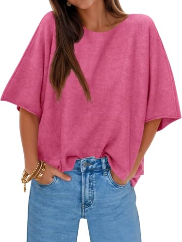 Image of Cicy Bell Womens Half Sleeve Sweaters Oversized Boat Neck Knitted Pullover Sweater Trendy Casual Loose Fit Fall Tops