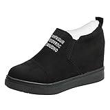 Minetom Damen Mädchen Mokassins Plateau Wildleder Briefe Drucken Loafers Halbschuhe Sneaker mit Keilabsatz Casual Bequem Schuhe Schwarz EU 38
