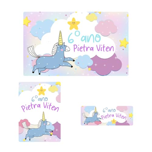 Etiquetas Personalizadas Material Escolar 95 Un Prova D'água (Unicórnio Azul)