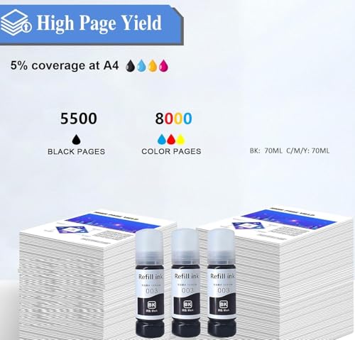 Image of RODEX 003 Compatible Refill Ink for Epson L3110,L3150,L3250,L3252 L3115, L3116,L3101,L3210, L3215,L3216,L3151,L3152,L3156,L5190 Printer-Compatible Ink Bottle for Epson 003 Black(Pack of 2)