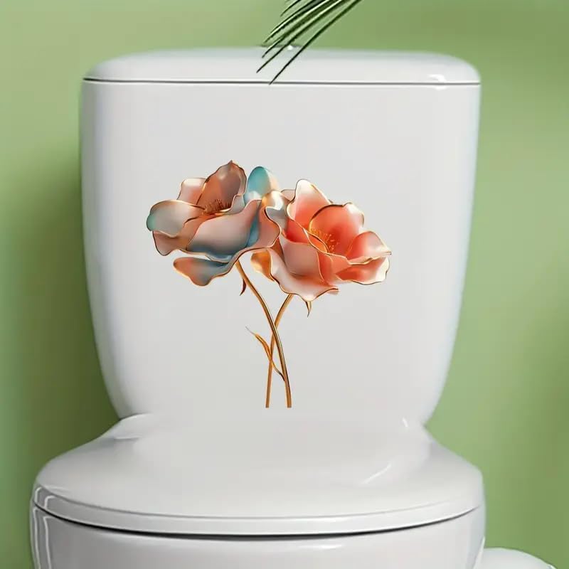 3D Floral Toilet Cover Sticker Decals,Fish Bird Flower Leaf Waterproof Toilet Lid Tank Seat Decals Cistern Self-Adhesive Bathroom Wall Sticker