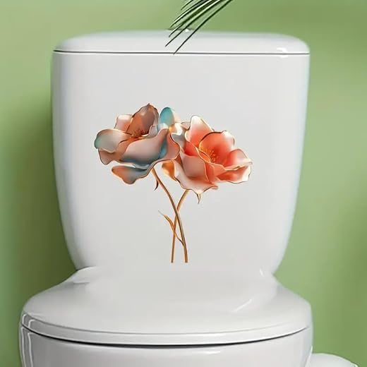 3D Floral Toilet Cover Sticker Decals,Fish Bird Flower Leaf Waterproof Toilet Lid Tank Seat Decals Cistern Self-Adhesive Bathroom Wall Sticker