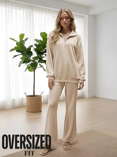 Image of GRECIILOOKS Co-ord Set for Women Stylish | Warm Zip Up T-Shirt & Pant Set | Oversized Loose Fit Summer Cord Set for Women | Summer Casual Travel & Loungewear Outfit