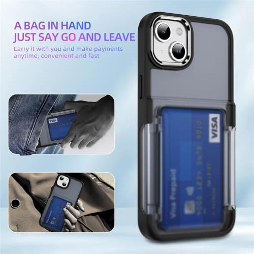Image of KARWAN Shockproof Translucent Cardholder Back Case Cover Compatible with iPhone 14 Plus Hybrid with Strong Minimalist Design (Black)