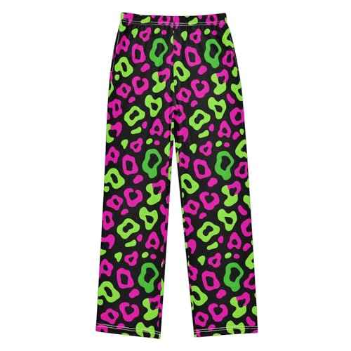 ALAZA Green Leopard Print Black Pajama Lounge Pants Long Sleep Pajama Bottoms with Pockets