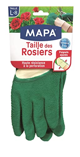 MAPA - Taille des Rosiers - Gants de Jardinage en Latex avec textile 100% Coton - Anti-Perforation - Idéal pour la taille des Epineux - 1 paire - Taille L, Vert