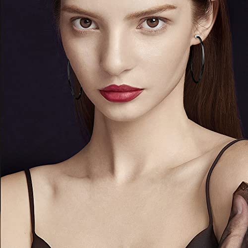 Fasacco 14K Clip On Hoop Earrings Stainless Steel Fake Hoop Earrings For Women Non Pierced Ears Black Tone #TOP3