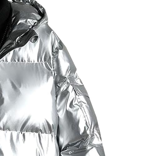 Men's Thicken Hooded Silver Jacket Bright Metallic Shiny Slim Fit Coat Male Padded Bomber Winter Hood Outwear4