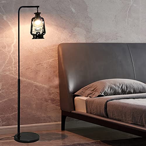Lámpara de pie industrial de arco con altura de 160 cm y pantalla de vidrio en bronce engrasado