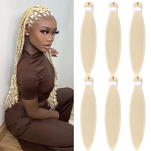 613 White Blonde Braiding Hair Pre Stretched Prestretched Braiding Hair Synthetic Colored Hair Extensions For Braiding Box Braids Knotless Hypoallergenic Braiding Hair (Blonde Braids 6Packs) #TOP15