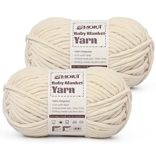 Image of Fluffy Chunky Yarn for Crocheting, Chenille Crochet Yarn 6 Super Bulky, 2 Pack of 87.9 yds /4.23 oz Baby Blanket Yarn, Soft Velvet Yarns for Knitting Amigurumi&DIY Crafts /Hats /Socks(2 Beige)