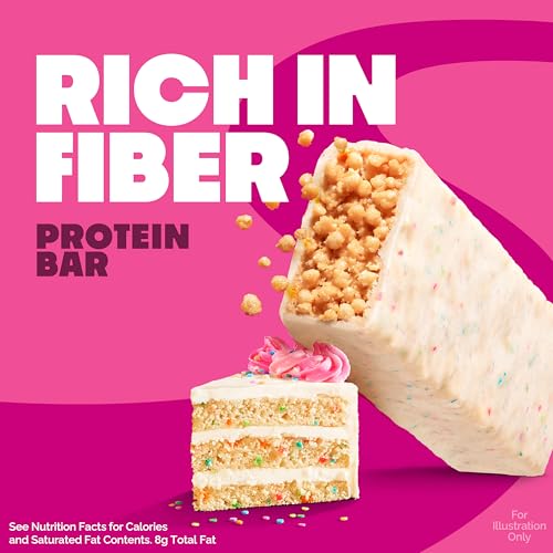 Image of Quest Nutrition Crispy Birthday Cake Protein Bar, 17g Protein, 1g Sugar, 2g Net Carbs, Gluten Free Protein Snack, Keto Friendly, 4 Count