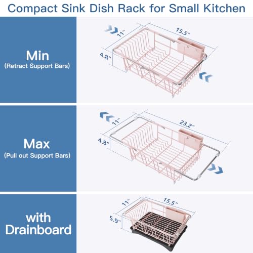 Image of JASIWAY Pink Dish Drying Rack in Sink with Drainboard and Utensil Holder