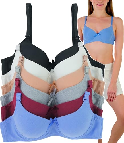 ToBeInStyle Women's Pack of 6 Underwire Contours and Smooth Shape Full Cup Supportive Bras - Solid & Heathered Assortment - 38C