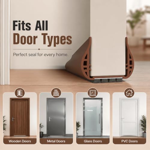 Image of Gap Filler for Door Bottom Seal Strip with Brush - Sound-Proof, Reduce Noise, Energy Saving Door Stopper for Reduce Door Dust, Insects Protector (Brown)